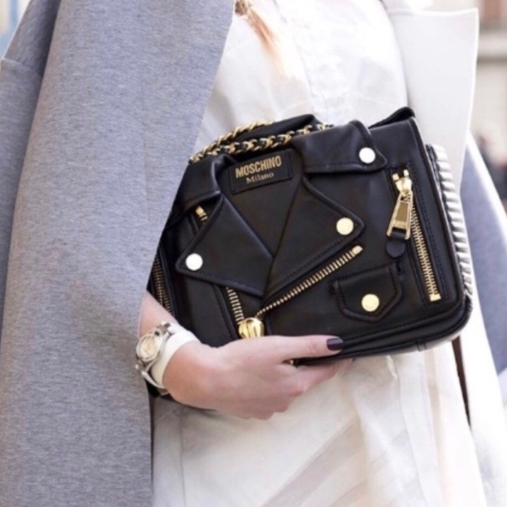 MOSCHINO Leather Biker Motorcycle Jacket Handbag Large